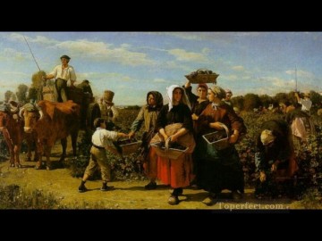  Chateau Painting - The Vintage at Chateau Lagrange countryside Realist Jules Breton